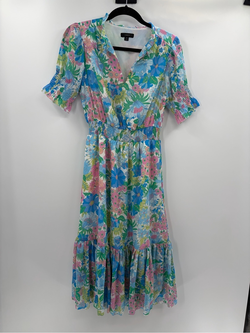J.crew womens bohemian summer smocked smocked ruffle fairy floral dress size xs